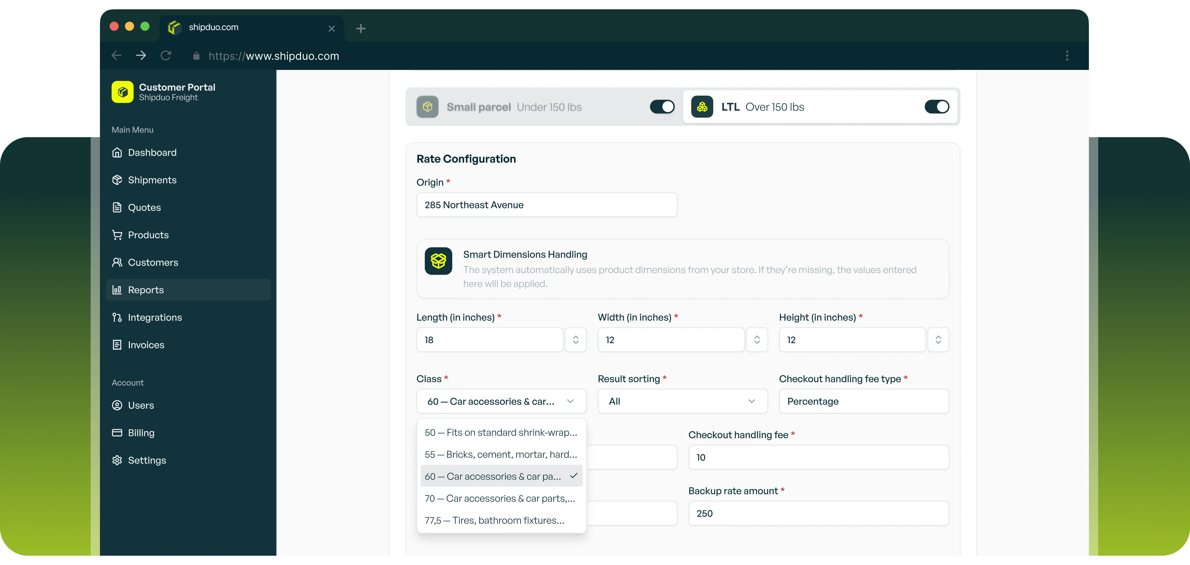 Checkout Rates That Show Real-Time Shipping Rates integration